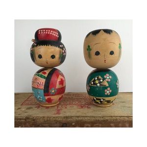 Vintage KOKESHI doll wood nodder bobble head JAPANESE 5.5 inches